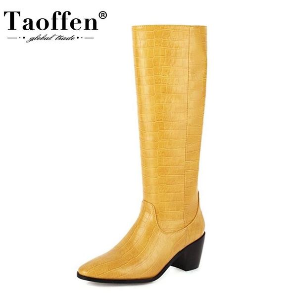 

taoffen new women knee high boots thick heel women high heel boots fashion cool long ladies footwear size 34-43, Black