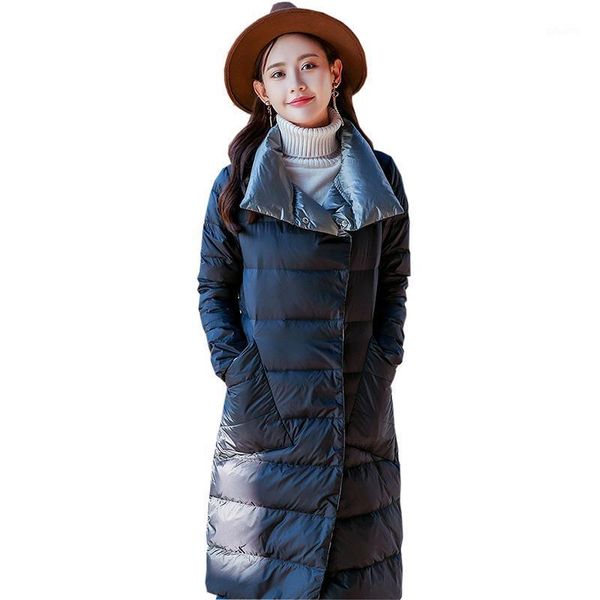 

light thin down coats women double side slim long white duck down jackets outwears autumn winter female casual coats fp16461, Black