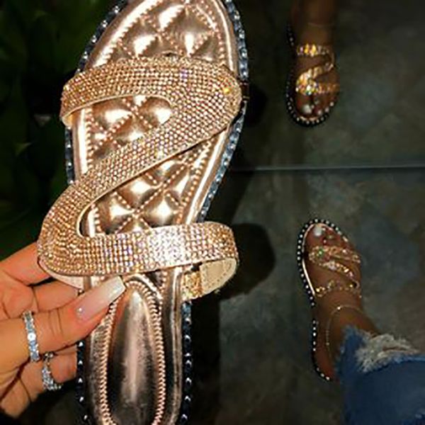 

fashion roman rhinestone summer new womens slippers wild comfortable outdoor plus size female slippers 37-42 x1020, Black