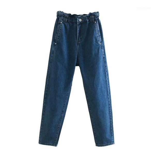 

women's jeans [deat] high elastic waist trousers streetwear straight loose fit long women fashion tide spring summer 2021 13u4971, Blue