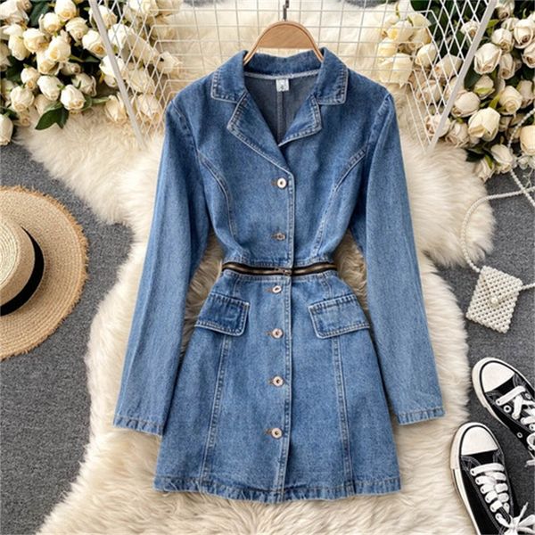 

2021 new design sense niche split dress female spring new retro-breasted slim short denim skirt b8bi, Black;gray
