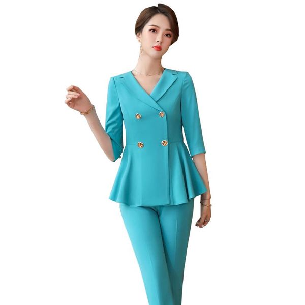 

latest summer fashion women pant suit ladies black blue pink half sleeve 2 pieces set, White