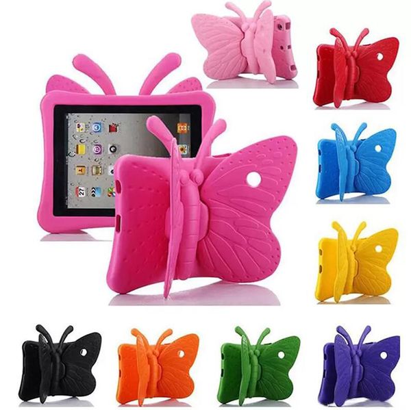 Capas de Tabelt à prova de choque da espuma para iPad Pro 11 2/3/4 Air 2 9.7 10.2 10.5 Mini 6 1/2/3/4 3D Borboleta dos desenhos animados Crianças Capa de Silicone