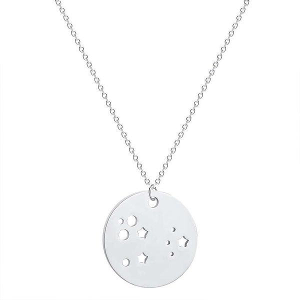 

chains on the neck circle star moon necklaces women couple chinese coins pendants steel color stainless steel fashion necklaces, Silver