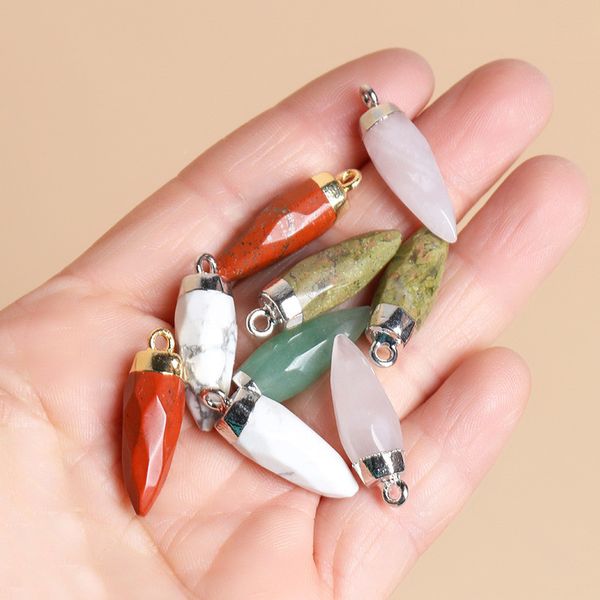 

silver edge natural crystal stone charms healing bullet shape pendant diy necklace jewelry making wholesale, Bronze;silver