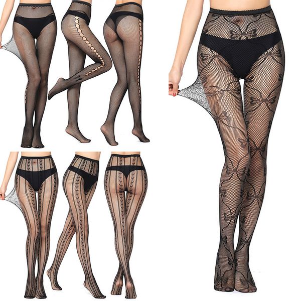 

transparent slim lace fishnet hollow out floral pantyhose for women club party net holes black tights thigh high stockings, Black;white