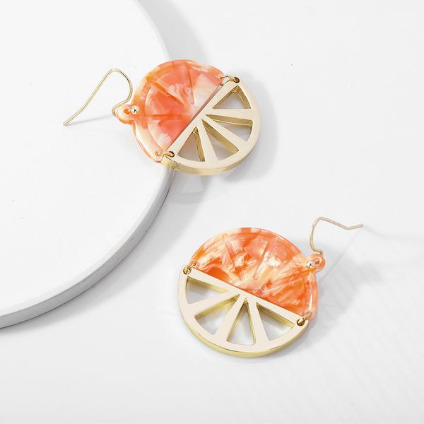 

new european and american orange earrings alloy stitching acetate ear hook simple eardrops original yida source manufacturer, Golden