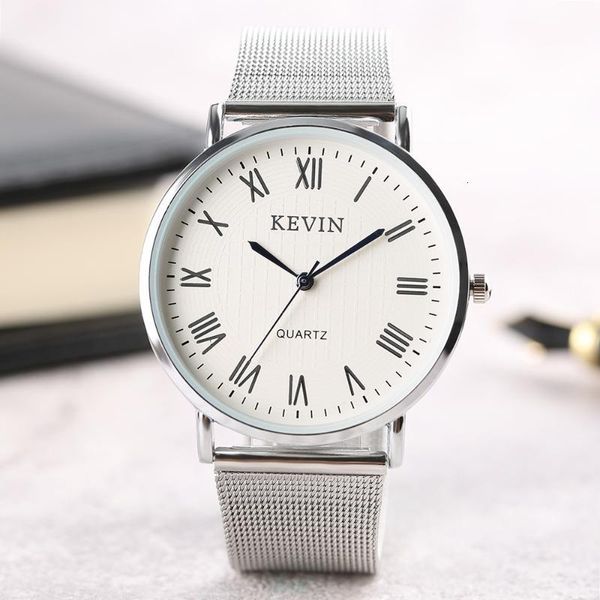 

men watches luxury quartz kevin sport women business fashion leather steel strap casual modern male wristwatch relogio masculino, Slivery;brown