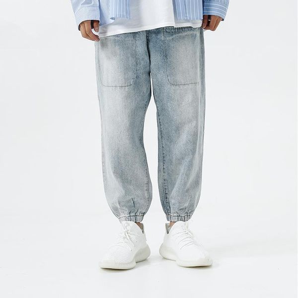 

solid color basic men's jeans loose beam foot pant high street tide brand hip hop straight jeans1, Blue