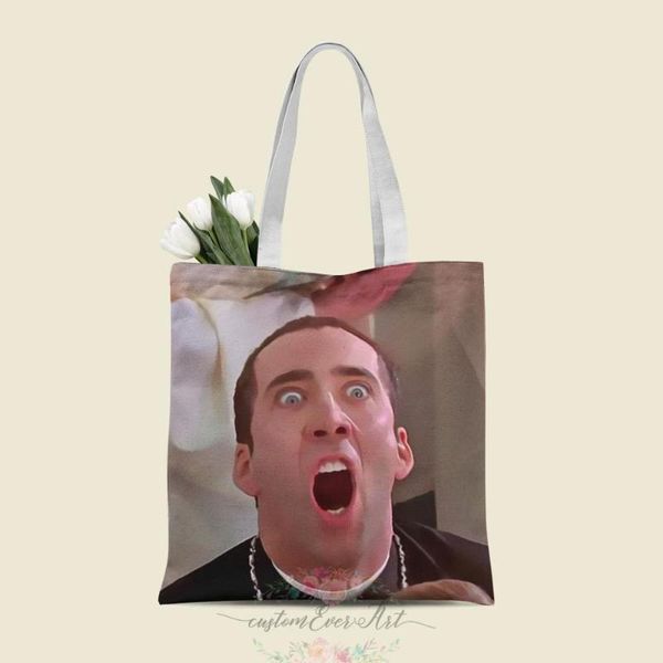 

nicolas cage funny face tote bag custom canvas tote bags for women for teacher birthday bags gift bag personalized gifts