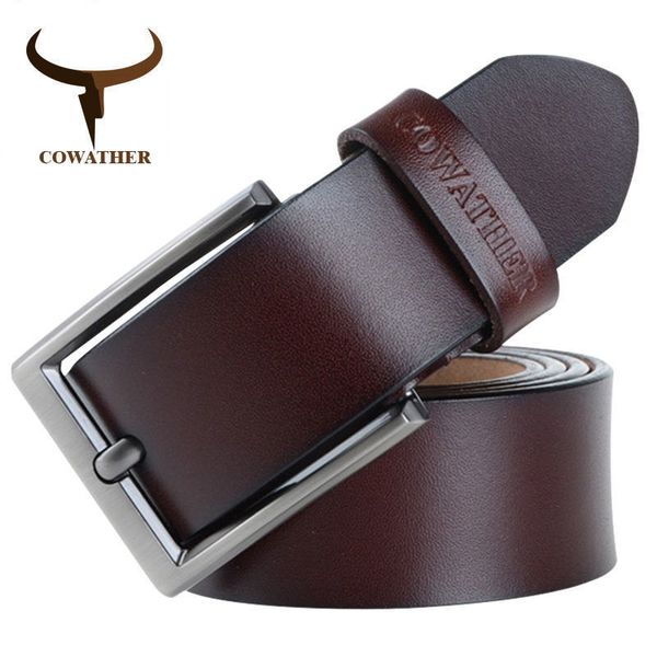 

cowather 2019 men belt cow genuine leather luxury strap male belts for men new fashion classic vintage pin buckle dropshippingq1228, Black;brown
