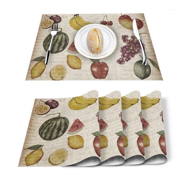 

table runner 4/6 pcs placemat mat tropical fruit printed for tables heat-insulation linen cotton kitchen dining pads placemats set1