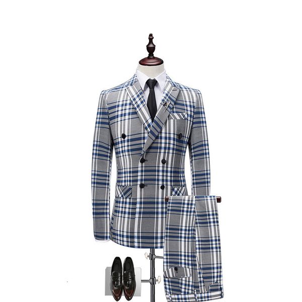 

2021 new plaid double-breasted three-piece high-quality business casual fashion men's designer men suits wedding tuxedo nsvt, White;black