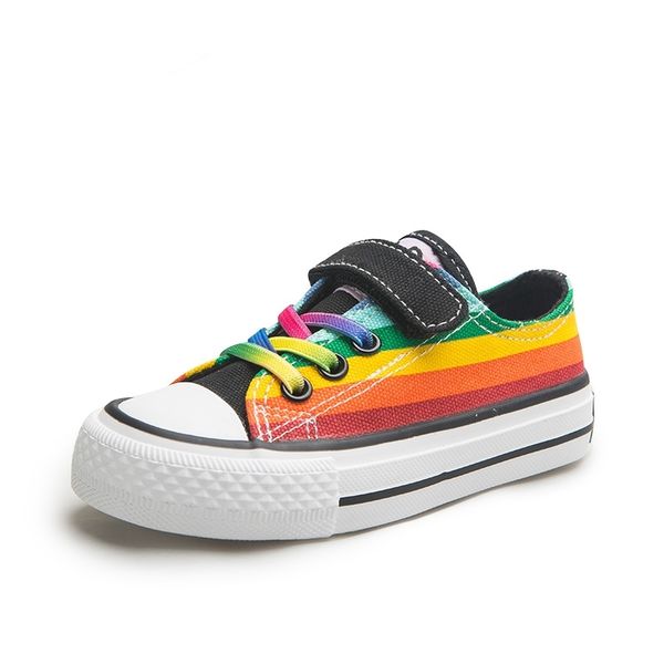 

children canvas shoes boys shoes girls sneakers rainbow wild kids casual shoes breathable spring and autumn new y201028, Black