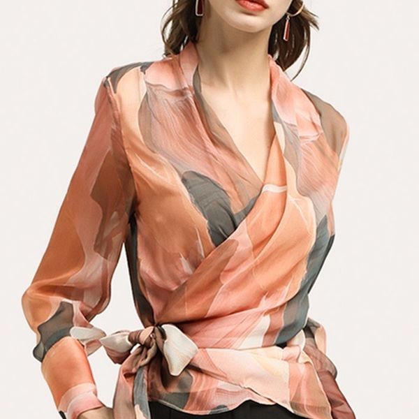 

spring new chiffon female v-neck long sleeve small shirt, White