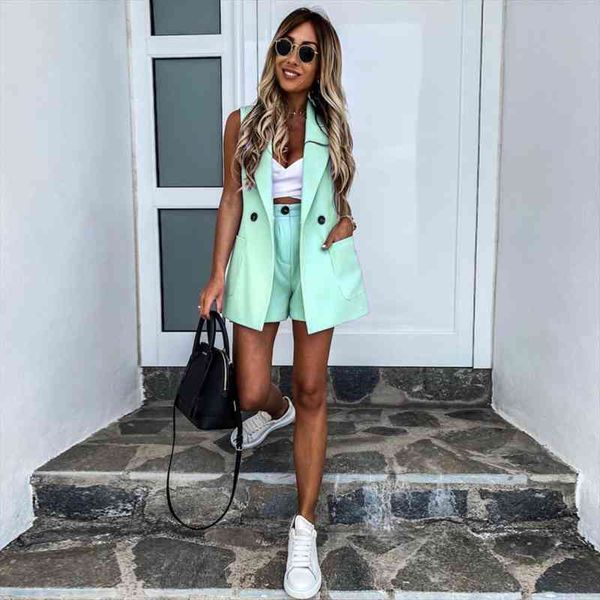 

women sleeveless plaid button up elastic waist blazer and pocket shorts sets elegant office women suits two piece set, Gray