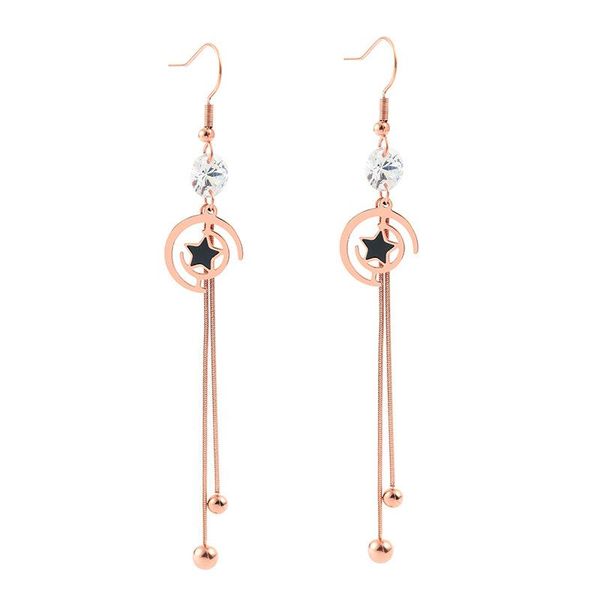 

jioromy 2021 cz elegant fashion jewelry titanium steel earrings for women dangle big zirconia hollow star tassels drop earring, Silver