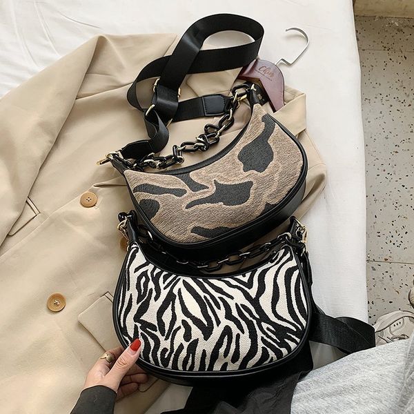 

small half moon crossbody bags for women 2020 winter animal pattern shoulder handbags and purses women's chain hand bag