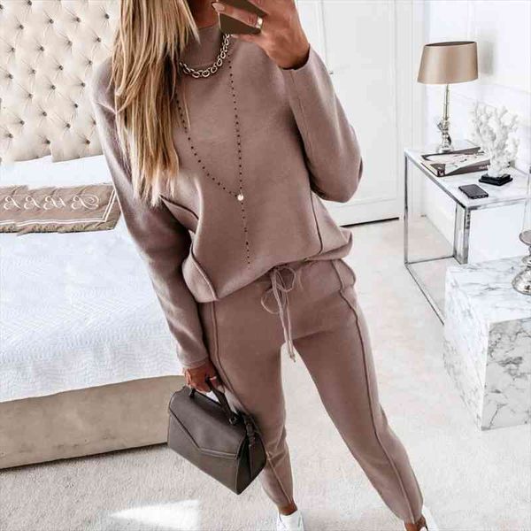 

2pcs set autumn winter pants suit women o-neck pullovers long sweatpants two piece set women tracksuits, White