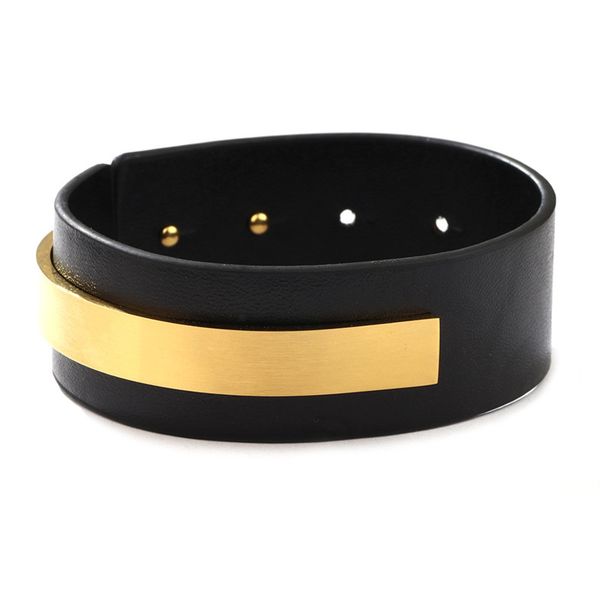 

2021 new women leather stainless steel bracelet wide pu wide wristband lady bracelets fashion jewelry gift, Black