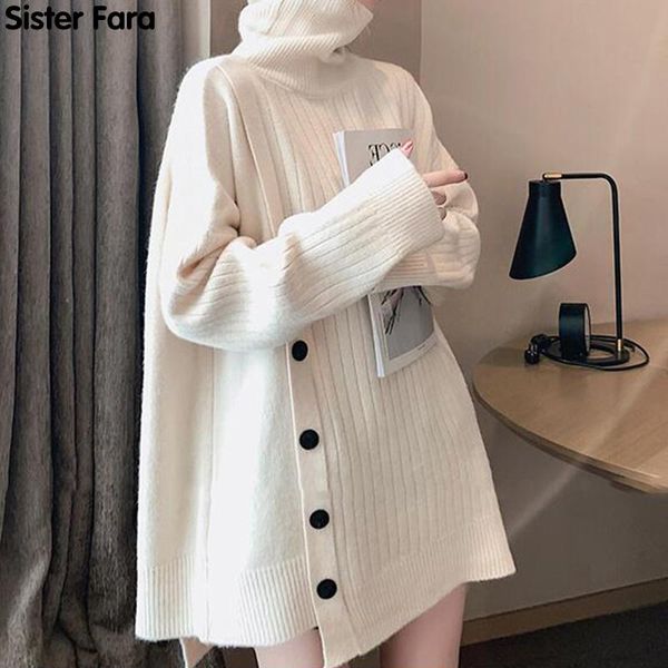 

women's sweaters sister fara spring autumn woman's sweater turtleneck knitting single-breasted long sleeve korean large size pullo, White;black
