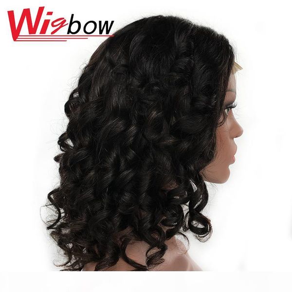 

closure wigs 4x4 brazilian human hair 16inch loose wave closure wig natural funmi hair curly wig brwon lace humain wigs, Black;brown