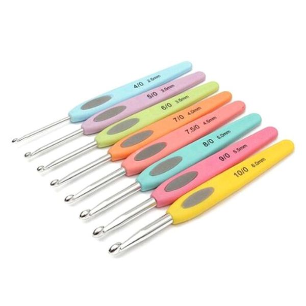 

8pcs portable handmade tool mixed color knitting needle tpr handle home sewing aluminum crochet practical, Black