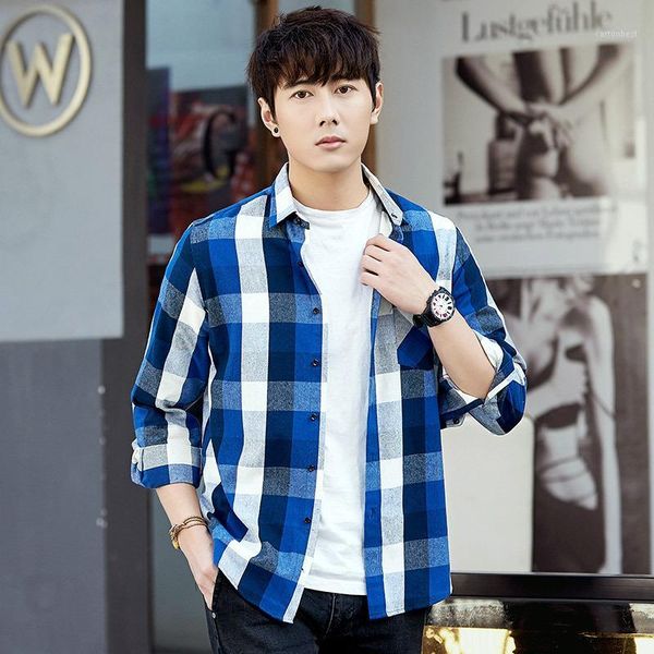 

men's casual shirts mens men 100% cotton flannel shirt fashion long sleeve soft comfort gingham street blouse1, White;black