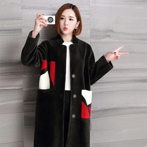 

shearing sheep wool coat female fur coat natural fur autumn and winter jacket women korean clothing chaqueta mujer kj5441, Black