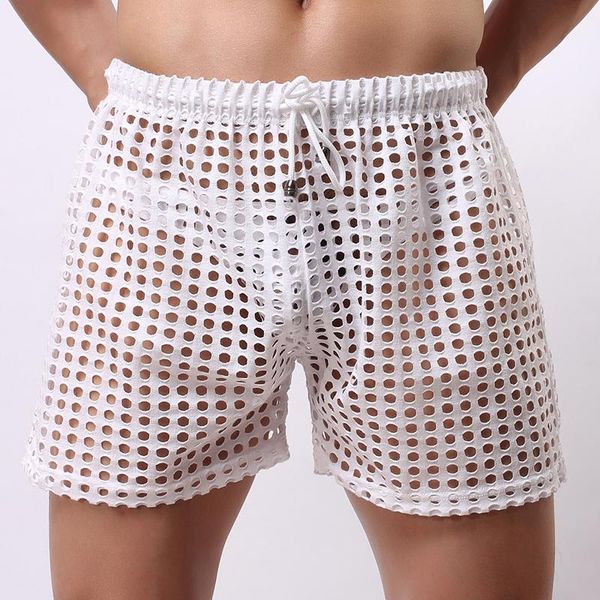Herren-Nachtwäsche-Shorts, großes Netz, Wabennetz, Herren-Pyjama, Shorts, sexy Nylon-Schlafhose, transparente Herren-Pyjamas1214O