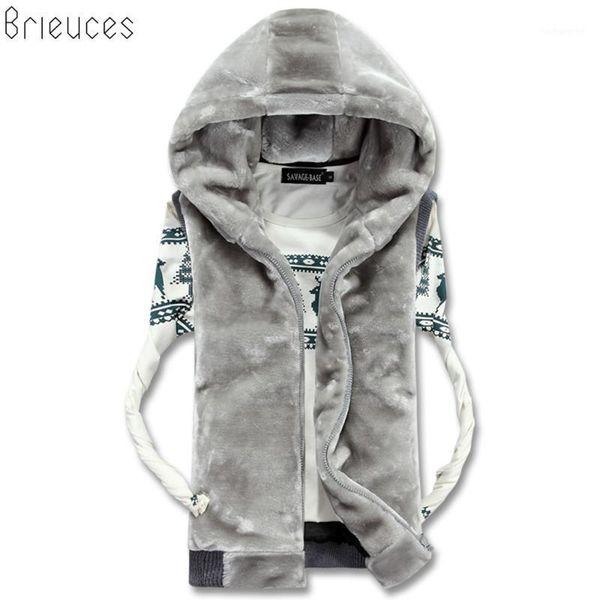 

brieuces 2018 new spring autumn sleeveless faux fur jacket for men fashion warm hooded male winter vest waistcoat mens vests1, Black;white