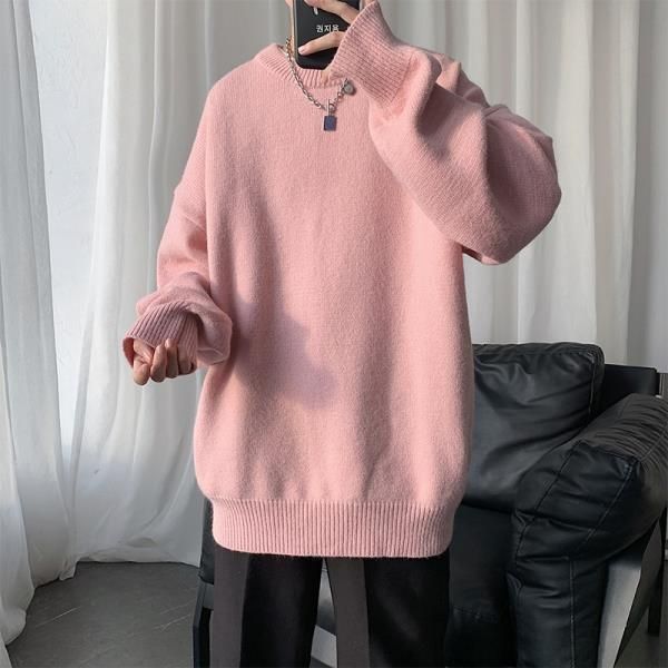 

2021 new lazy male the solid-colored sweater loose autumn winter coat hong kong style yjvu, White;black