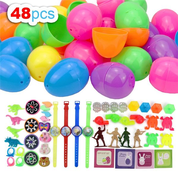 Feliz, Páscoa, Páscoa, ovo, 48pcs, jogo, páscoa, ovo, com, mini animais / relógio, plástico, anel, dentro, colorido, criança, prazer, Páscoa