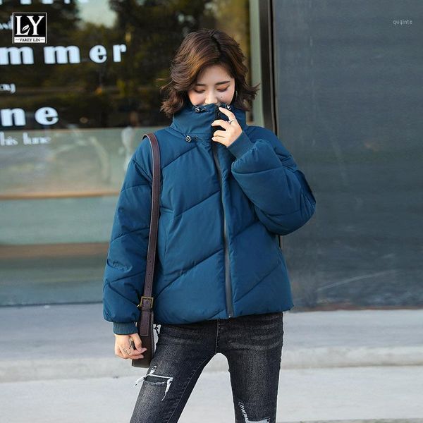 

ly varey lin short parkas women 2021 new winter stand collar pockets zippers korean style casual loose solid bubble warm jackets1, Black