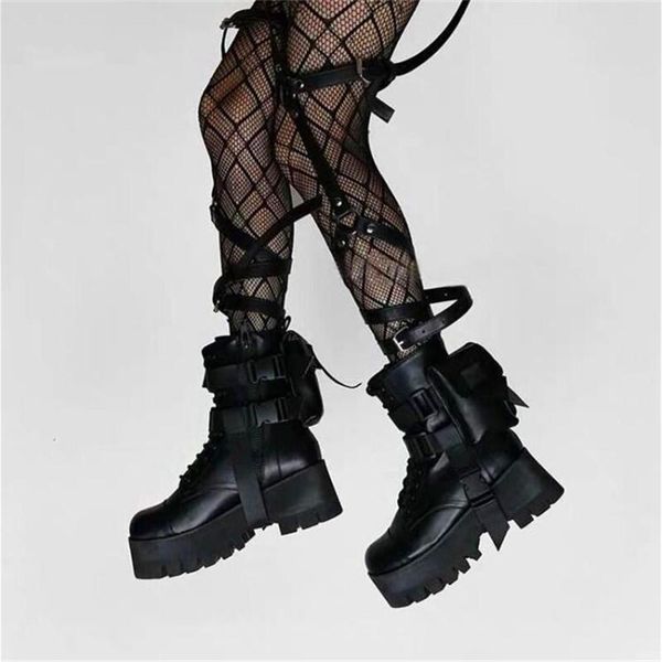 

boots purse decoration increased thick-soled two-wear ladies high-heeled black cross strap winter