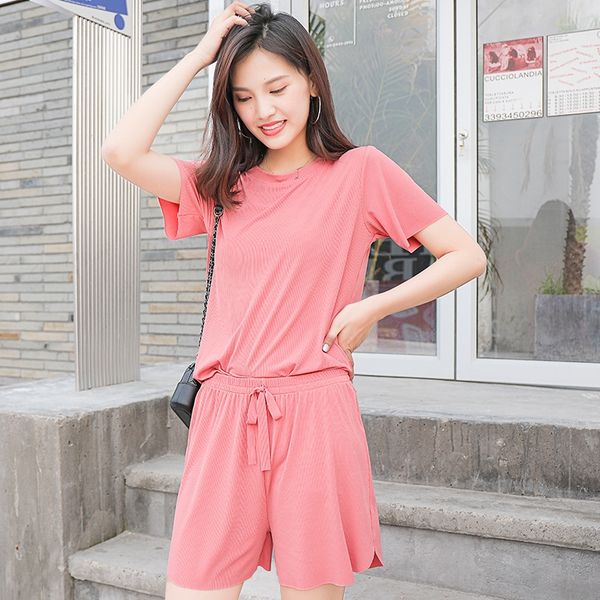 

hong kong sister soft three-piece furnishing clothing short sleeve elastic waist home clothes lazy suit simple home clothes fashion suit tcy, Gray