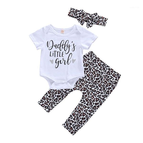 

newborn baby girls summer casual english alphabet printing romper leopard print trousers headband 3pc set 0-18m1, White