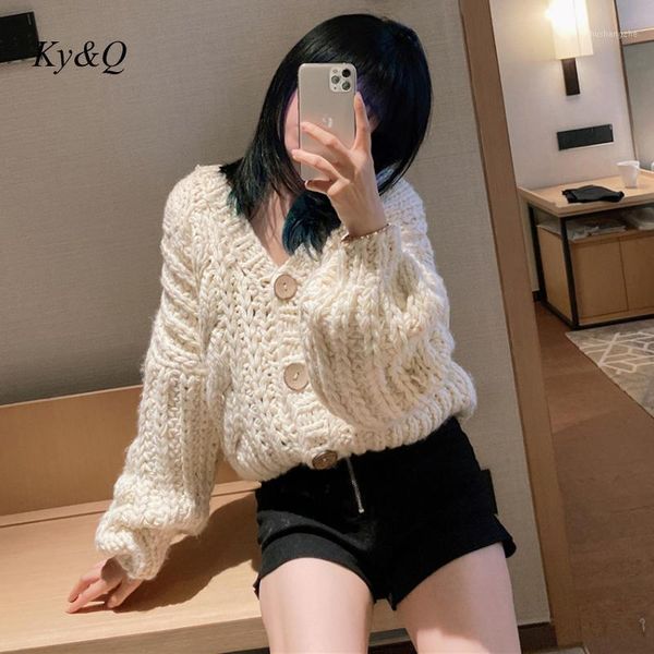 

2020 autumn faashion brand design new retro lazy lantern sleeve thick three-dimensional sweater women jacket1, White