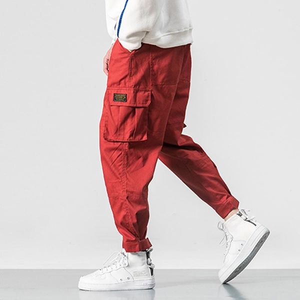 

2020 men multi-pocket elastic waist design harem pant street punk hip hop trousers joggers male army cargo pants, Black
