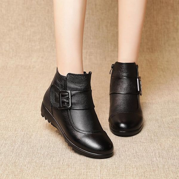 

2020 new women ankle boots flats bottom non-slip women genuine leather boots womwn winter plus size 35-41, Black