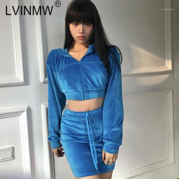 

lvinmw solid smooth daily casual two piece set women hooded long sleeve zip pockets crop drawstring high waist mini skirts1, Gray