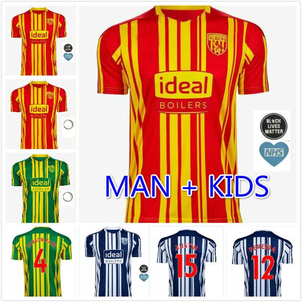 

man kids kit вест бромвич домой трикотажные изделия футбола 2020 2021 оливер берк pereira ливермор phillips каллум робинсон футбольные рубаш, Black;yellow