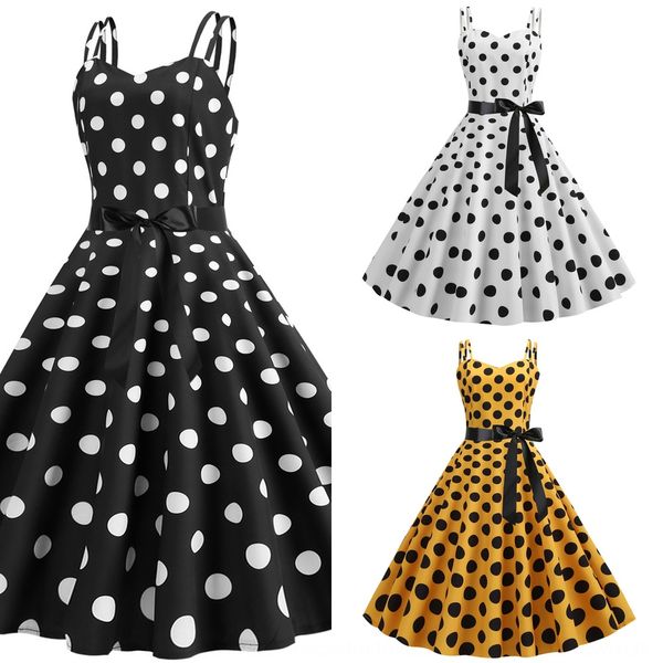 

l8036 new summer women's double suspenders backless polka aline skirt suspendersling sling dot printed aline dress 4gf2j, Black;gray