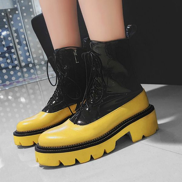 

2020 layer first and winter street fashion leather matching high boots y005, Black