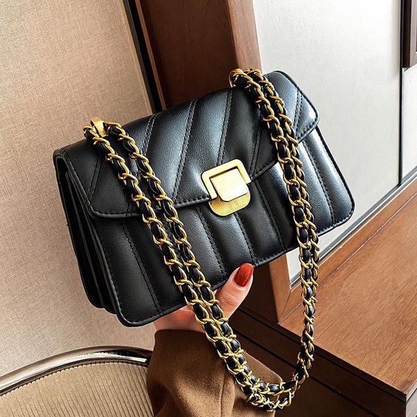 

shoulder bags fashion pu leather chain lady bag women 2021 casual crossbody pack square handbag female baguette sac main noir