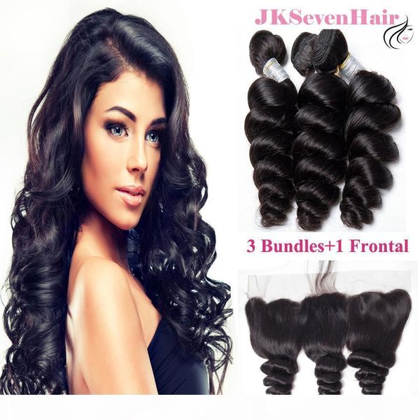 

10a grade brazilian virgin hair bundles 3 pcs with 13x4inch lace frontal loose wave indian remy hair extensions peruvian malaysian hair weft, Black
