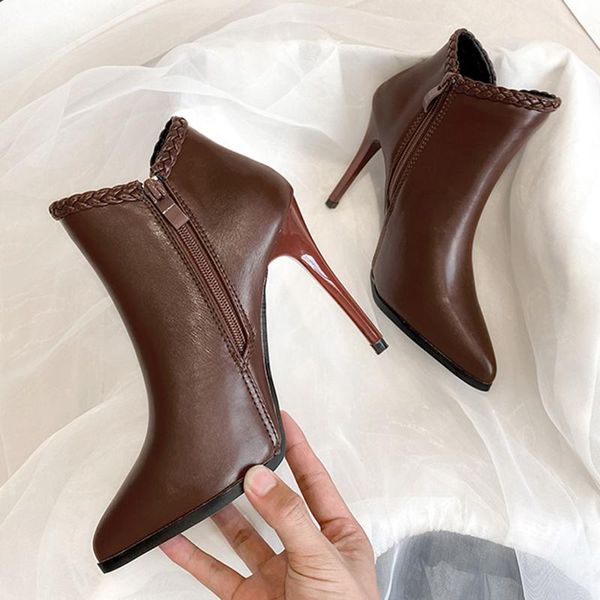 

women fashion all-match black stiletto boots high-heeled pointed boots new winter for ladies