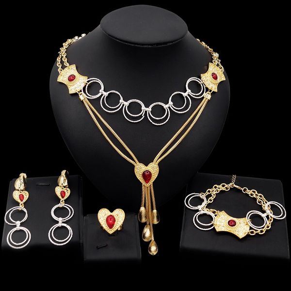 

yulaili fashion wedding bridal heart shape necklace dangle earrings charm bracelet ring trendy dubai gold jewelry sets wholesale, Black