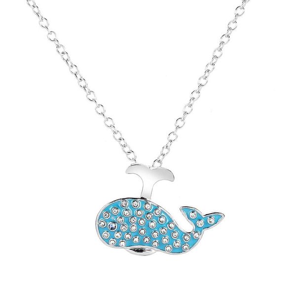

10pcs blue cute whale necklace cartoon sea animal pendant necklace european and american personality female accessories t-159, Silver