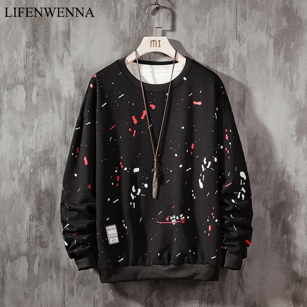 

lifenwenna new arrival men/women hand-painted hoodies art painted print mens hooded hoodies sweatshirts loose hoody hip hop y0111, Black